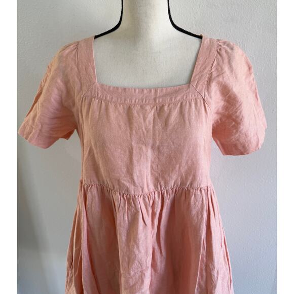 Madewell Allie Linen Blend Peach Coral Square Neck Mini Dress size Small - Picture 5 of 13